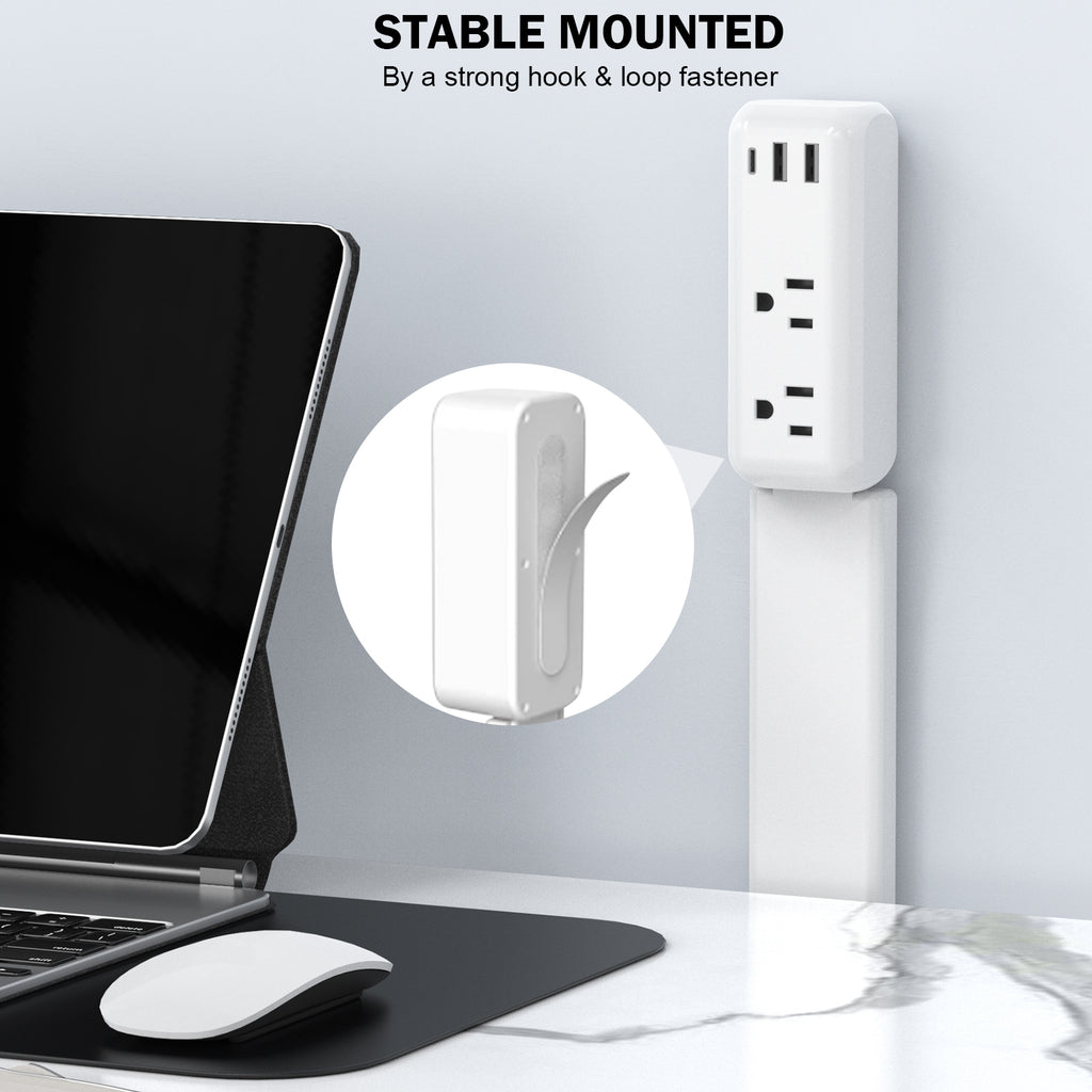 Electrical Outlet Extender Stick Power Strip with 180 Degree Swivel Arm, 23 to 34 Inch Adjustable Long Reach Wall Plug, 2 AC Outlets and 3 USB Ports for Bed Dorm Office Sofa