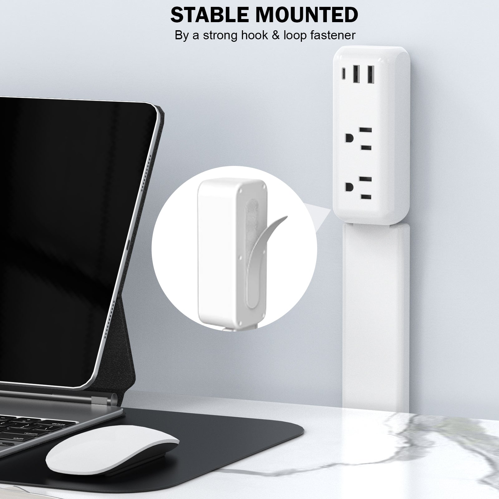 Electrical Outlet Extender Stick Power Strip with 180 Degree Swivel Arm, 23 to 34 Inch Adjustable Long Reach Wall Plug, 2 AC Outlets and 3 USB Ports for Bed Dorm Office Sofa