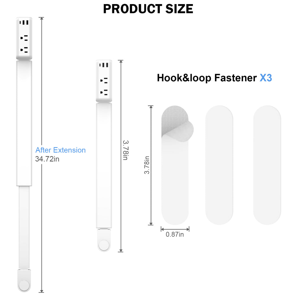 Electrical Outlet Extender Stick Power Strip with 180 Degree Swivel Arm, 23 to 34 Inch Adjustable Long Reach Wall Plug, 2 AC Outlets and 3 USB Ports for Bed Dorm Office Sofa